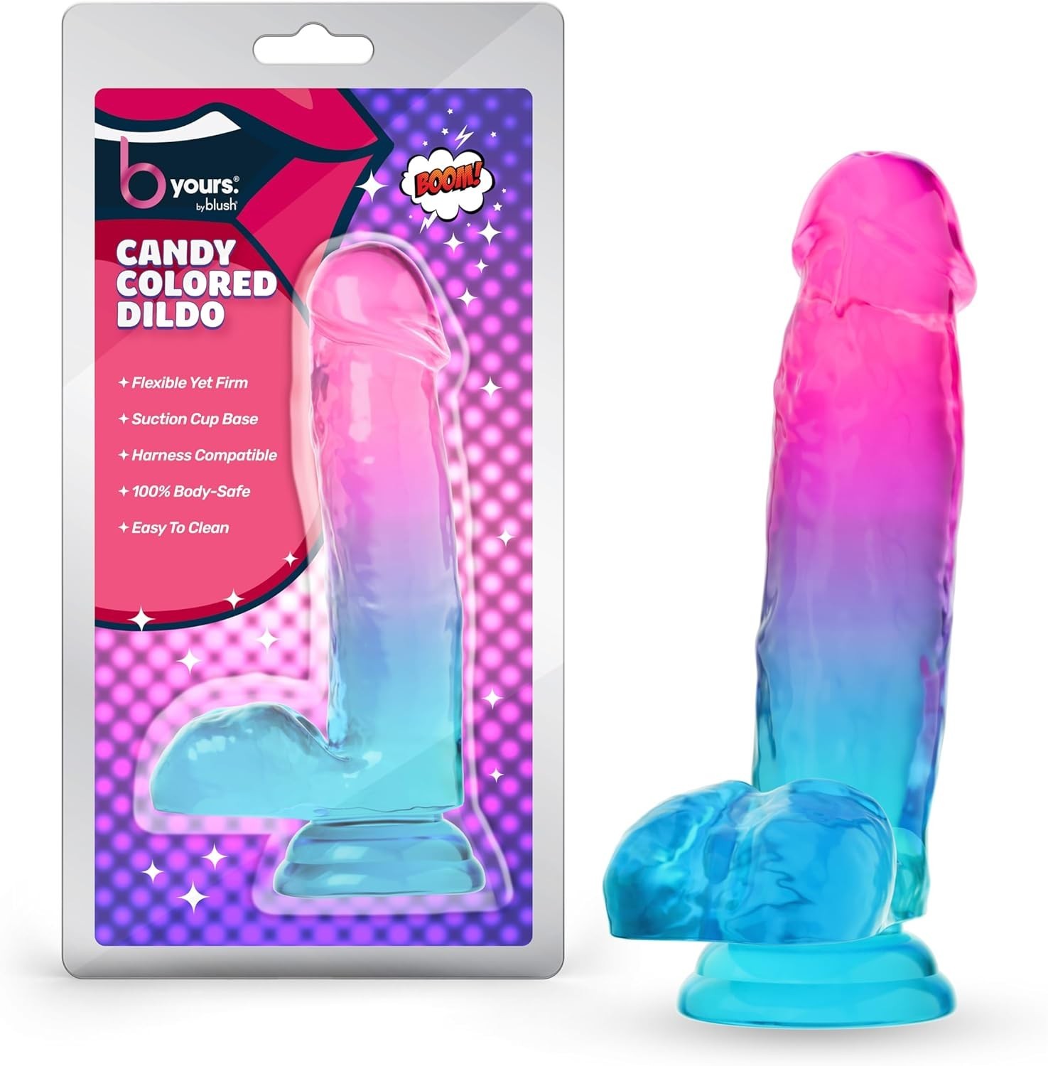 Blush B Yours 6.75 in Candy Colored Dildo Flexible Suction Cup Harness Toy