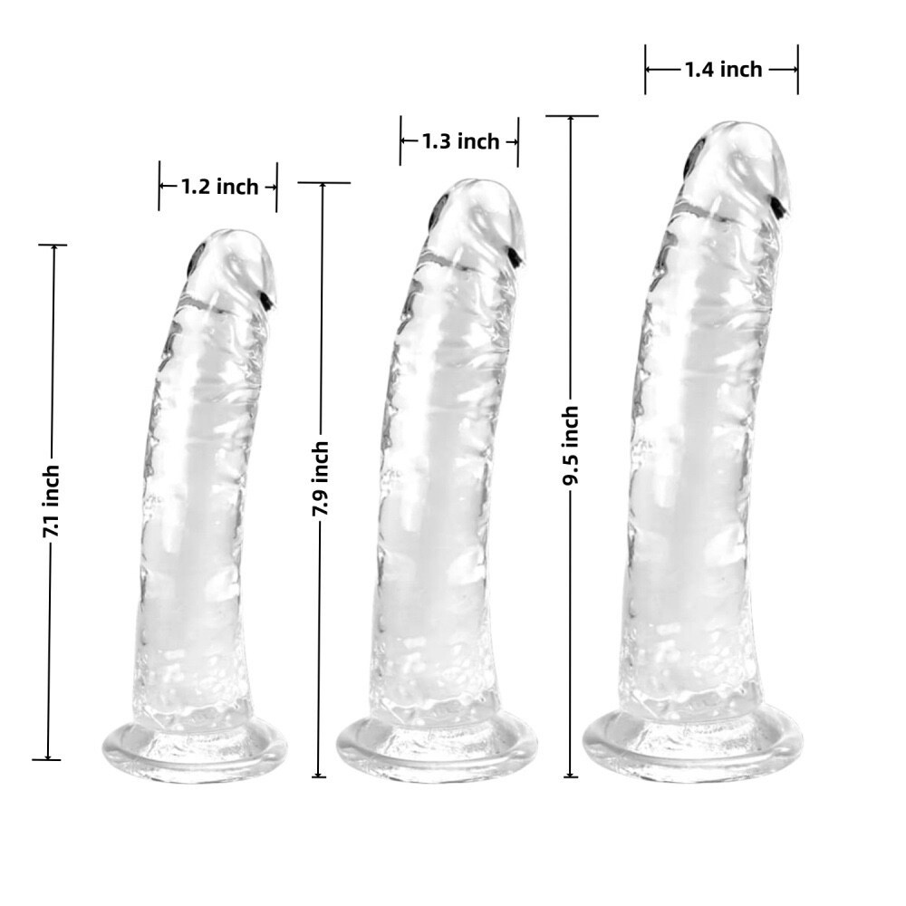 3 Piece Realistic Suction Cup Dildo without Balls Set Clear 7-10 inch Sex Toy