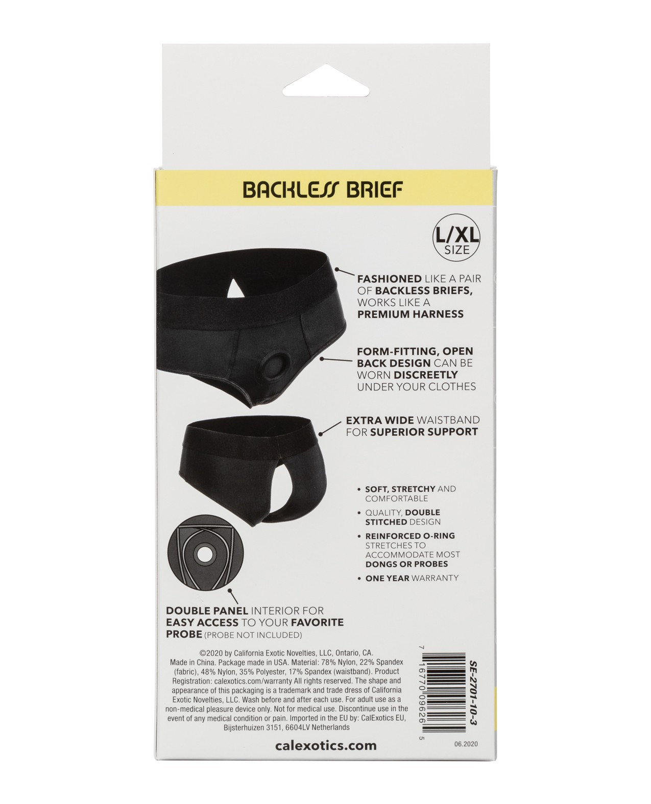 CalExotics Boundless Backless Brief, L/XL Black – Premium Harness