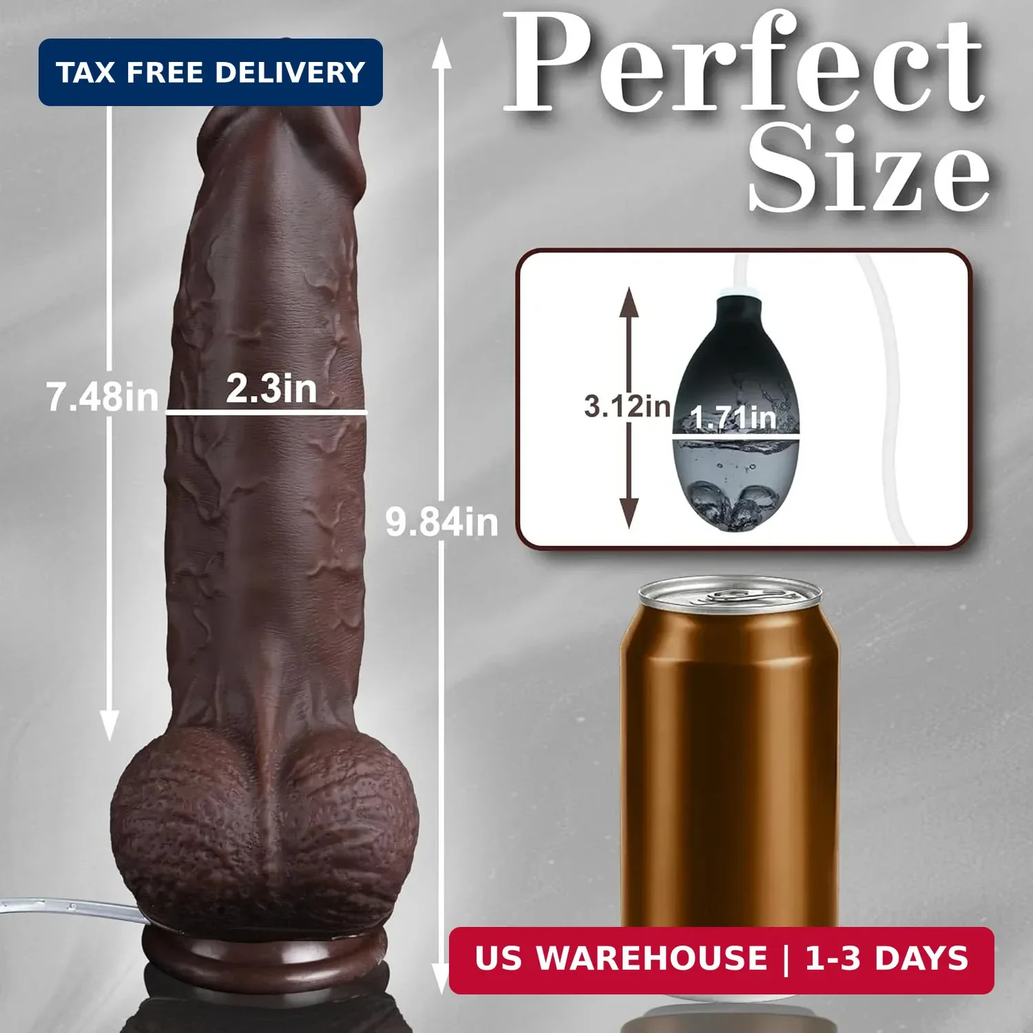 9.65″ Squirting BBC Dildo Ejaculating Big Black Dildo, Huge Uncut Ejaculating To