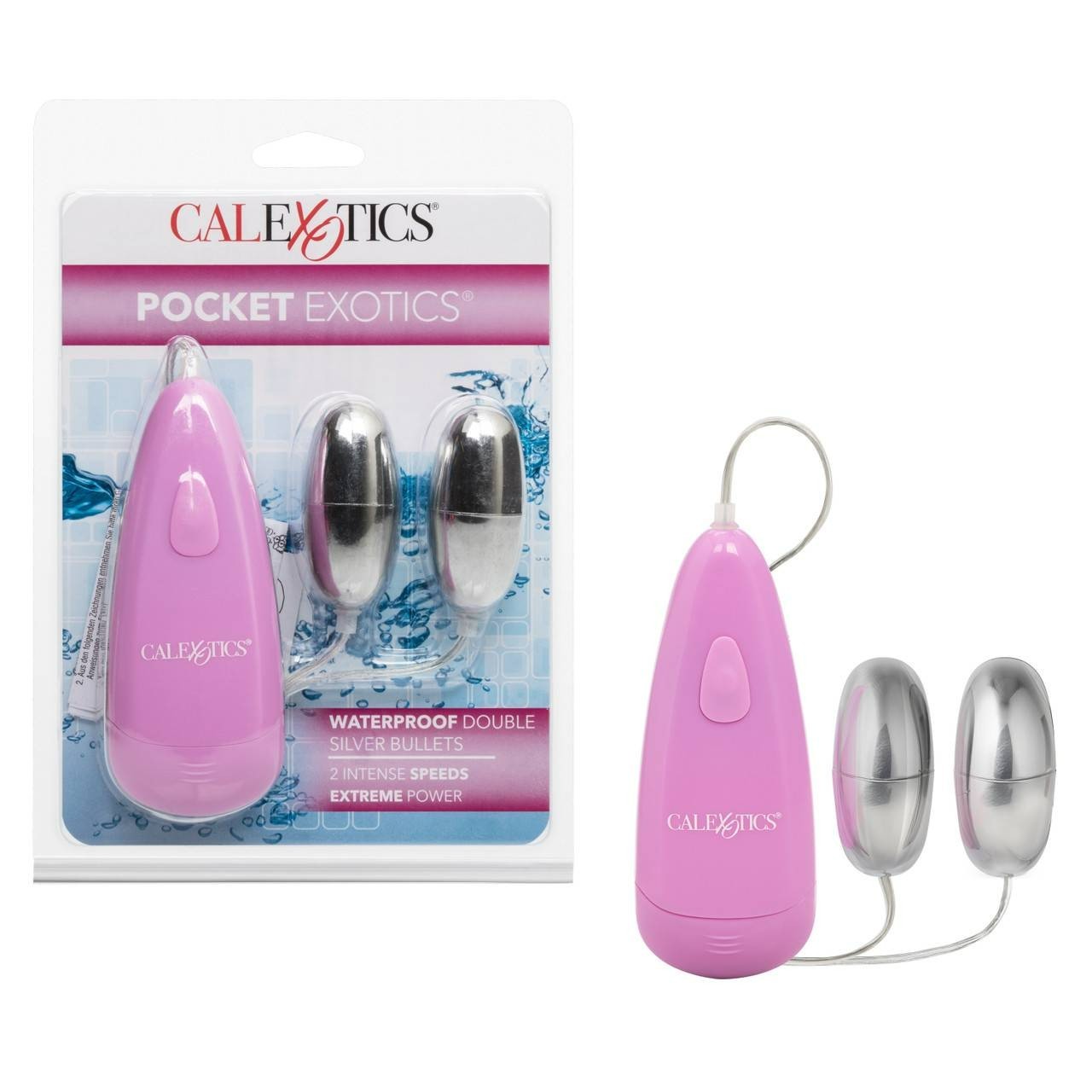 Cal Exotics Pocket Exotics Waterproof Silver Double Bullets Vibrator in Pink