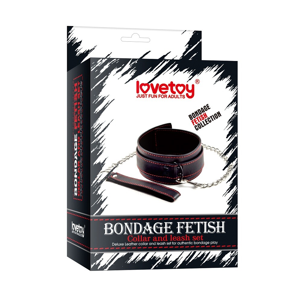 Lovetoy Bondage Fetish Pleasure Leash & Collar, Black / Red for BDSM BONDAGE