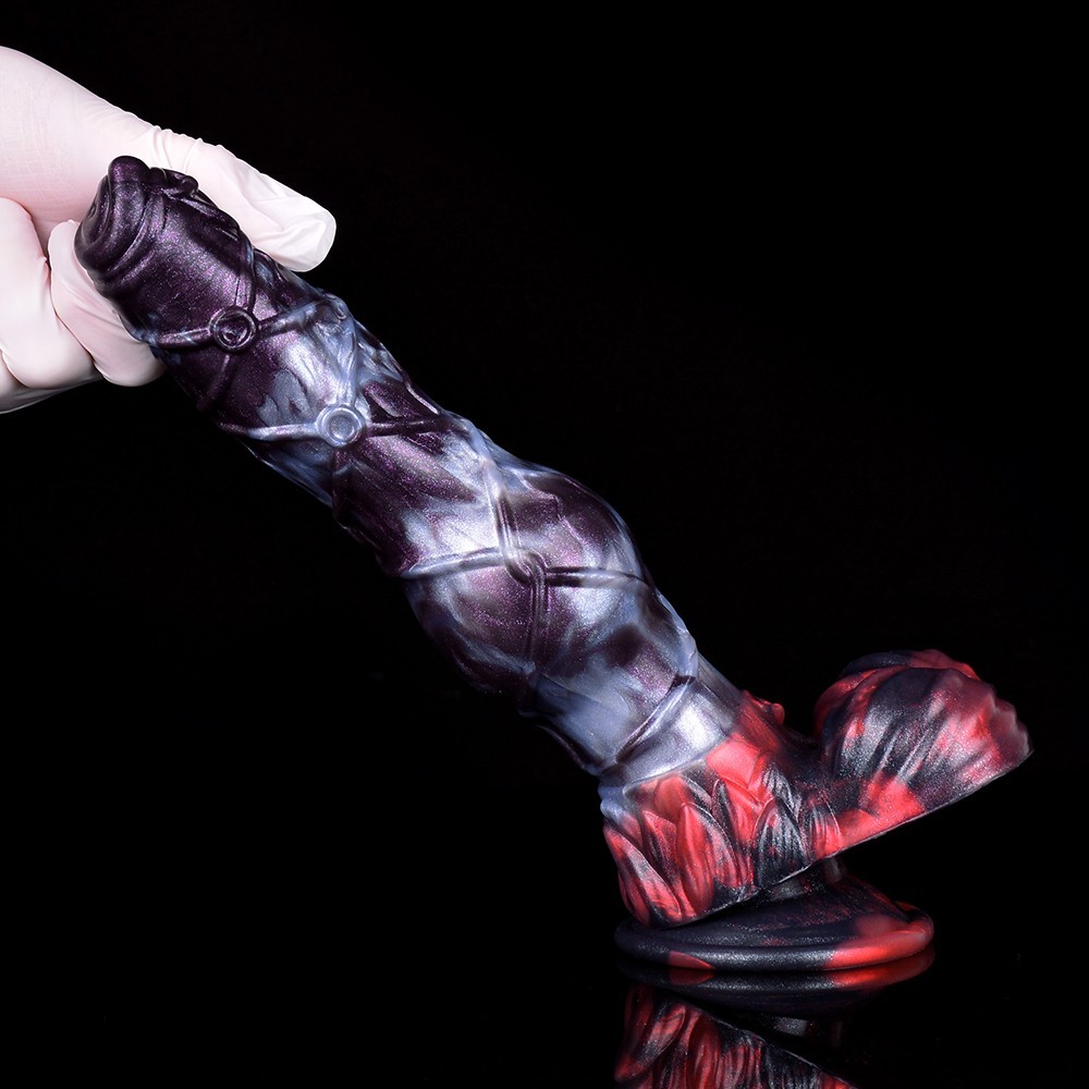 9inch Long Liquid Silicone Fantasy Dildo Skin Feeling Big Knot Penis Suction Cup