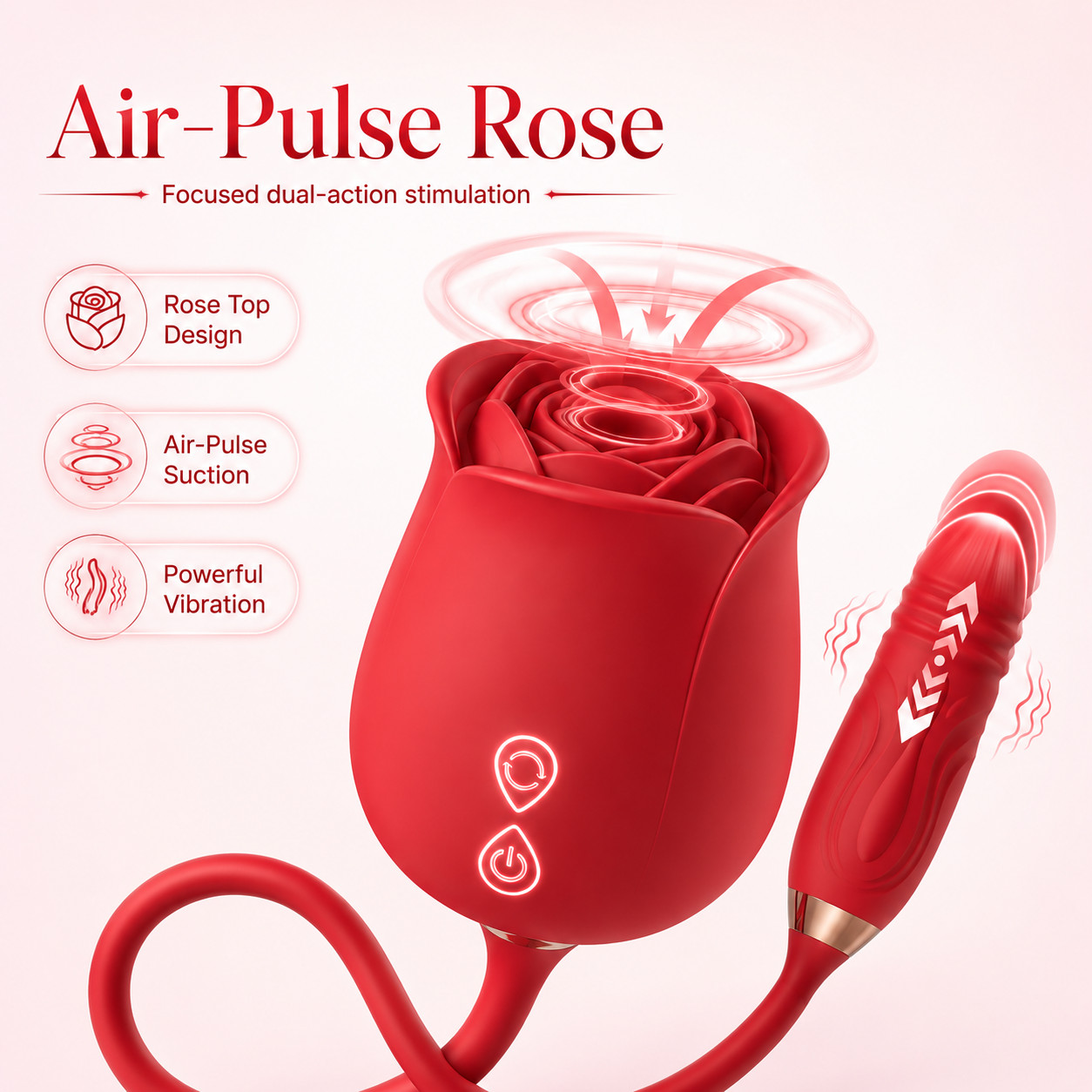 Red Rose Clit Suction Vibrator Dual Stimulator Bullet USB Rechargeable