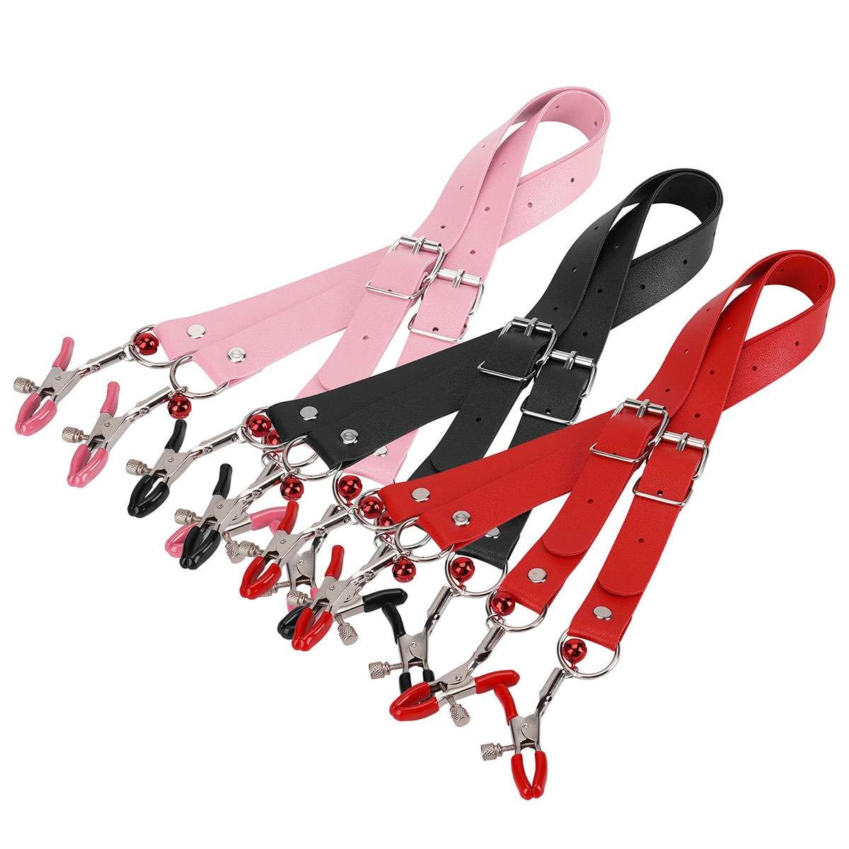 Couples BDSM PU Leather Straps With Nipple Clamps SM Bondage Play Sex Toys new
