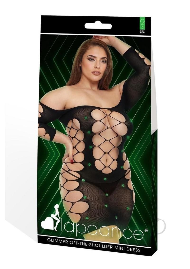 Lapdance Lingerie Glimmer Off the Shoulder Minidress – Queen Size – Glow in
