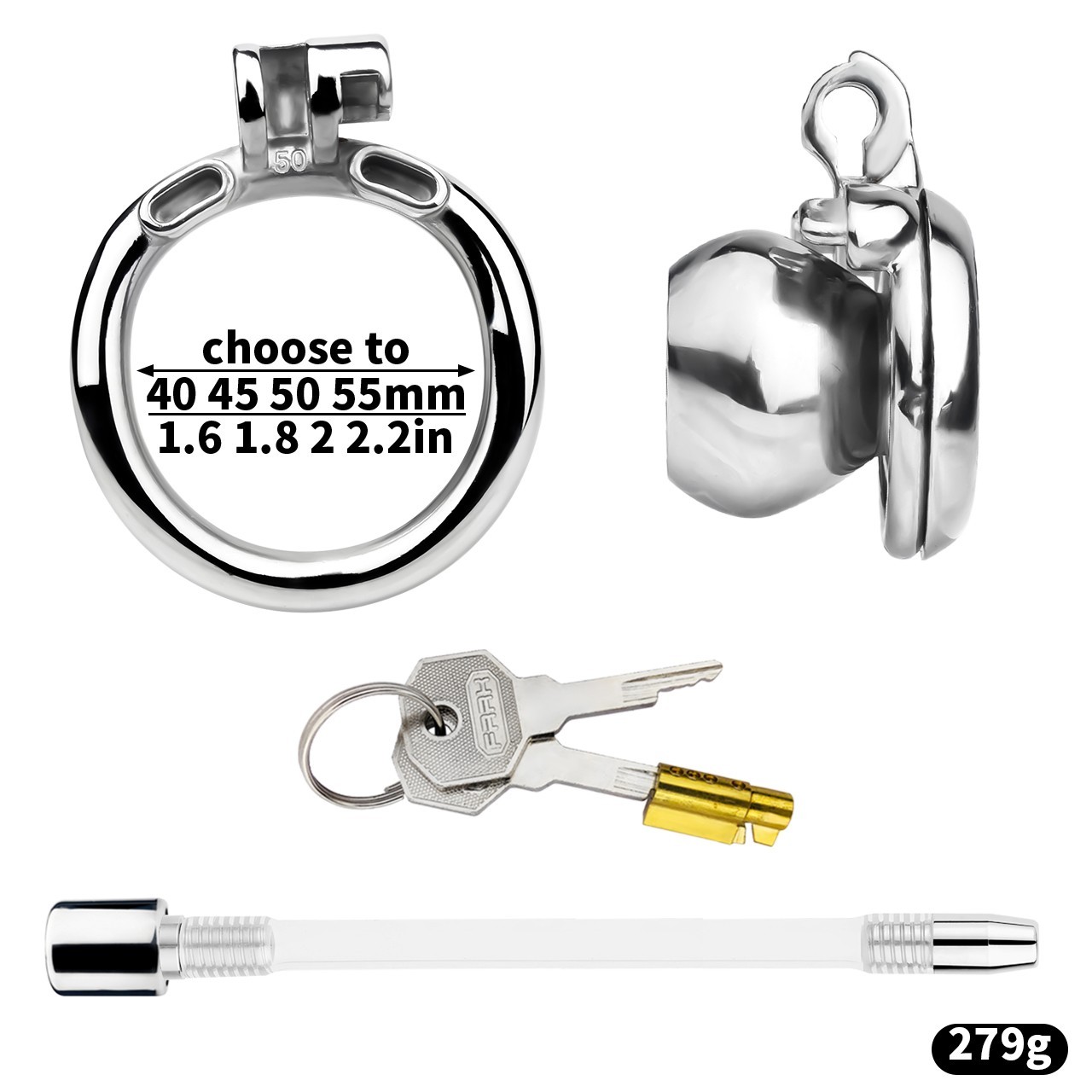 Male Flat Cock Cage Stainless Steel Chastity Device with Urinary Tube BDSM Toy