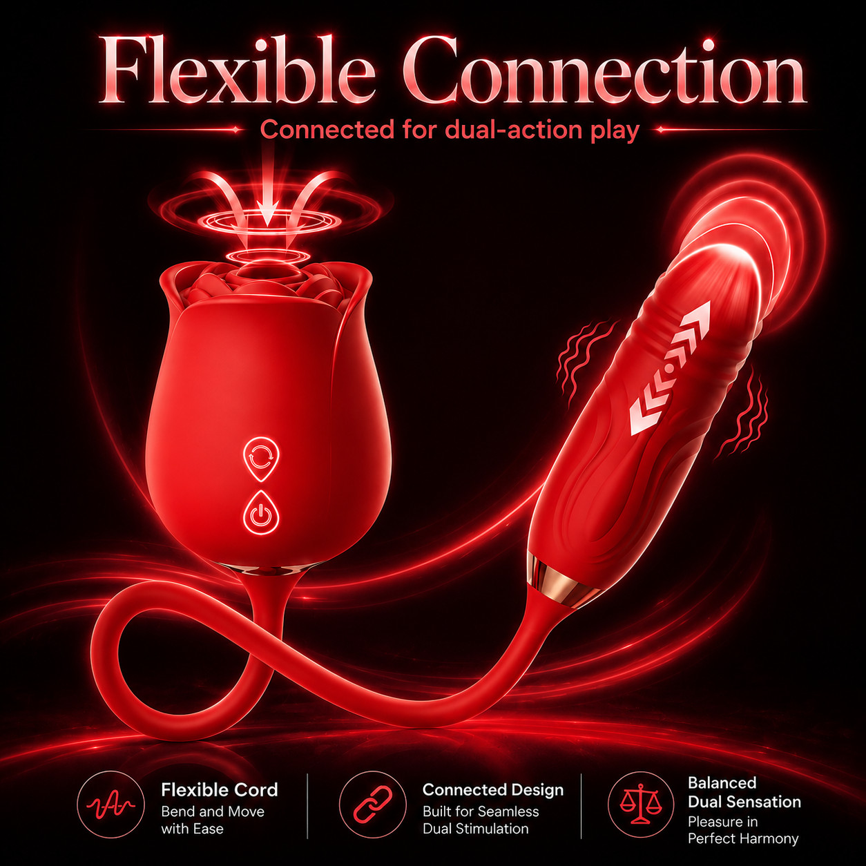 Red Rose Clit Suction Vibrator Dual Stimulator Bullet USB Rechargeable