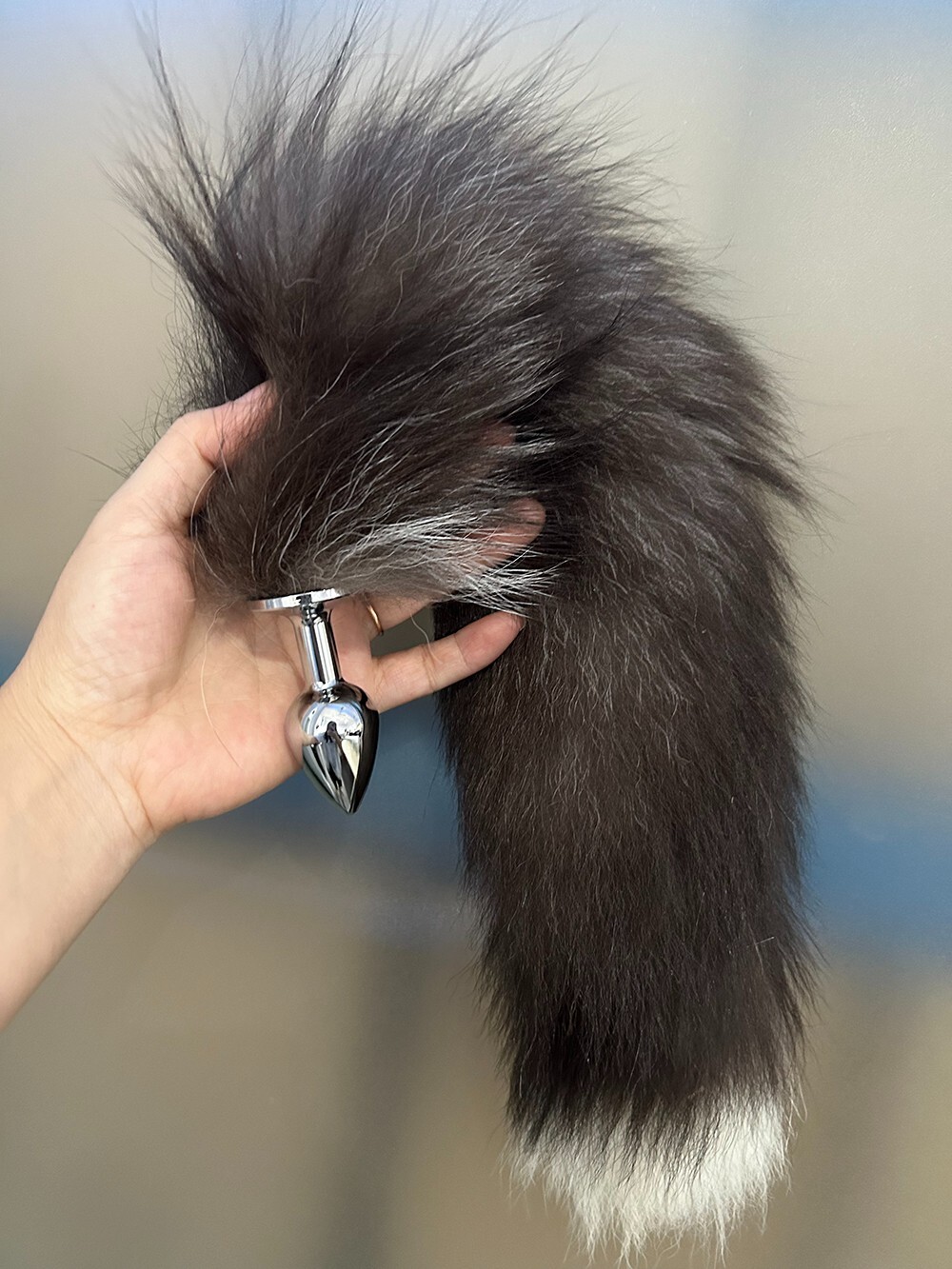 Metal Anal Butt Plug Furry Long Fox Tail Bunny Adult Toy Smooth Stainless Steel