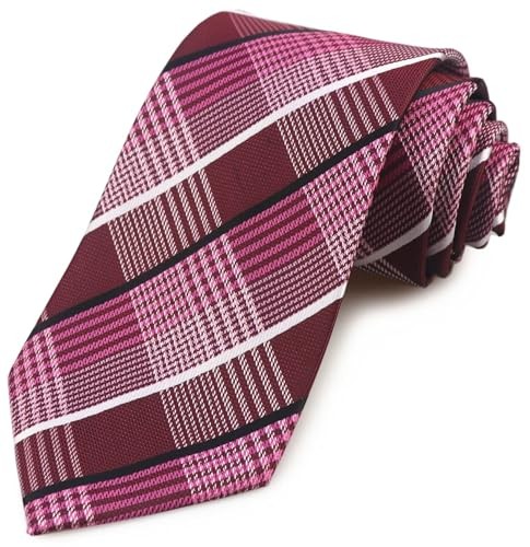 Men’s Striped Ties Plaid Formal Business Groomsmen Necktie One Size Maroon Red