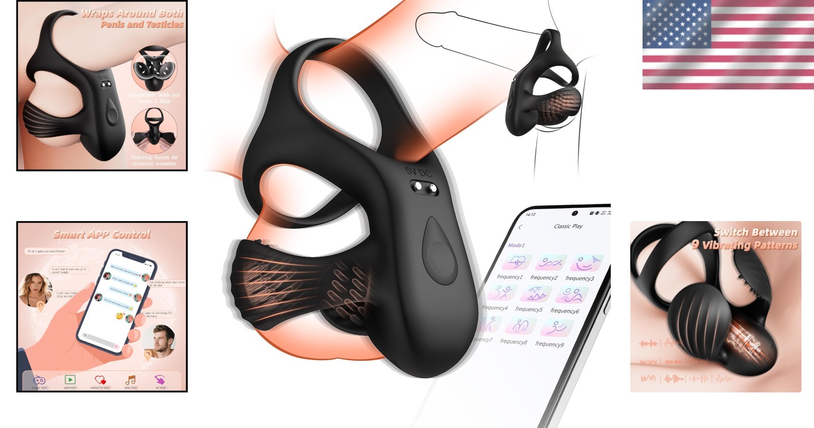 APP Controlled Vibrating Cock Ring for Couples Silicone Penis and Balls Toy