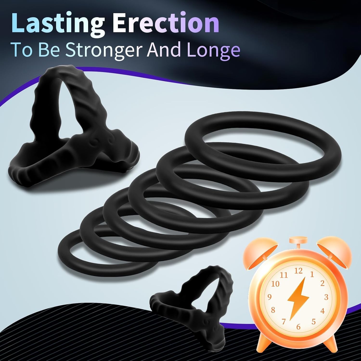 Stretchable Penis Rings for Men with 7 Sizes Black Silicone Pleasure Set