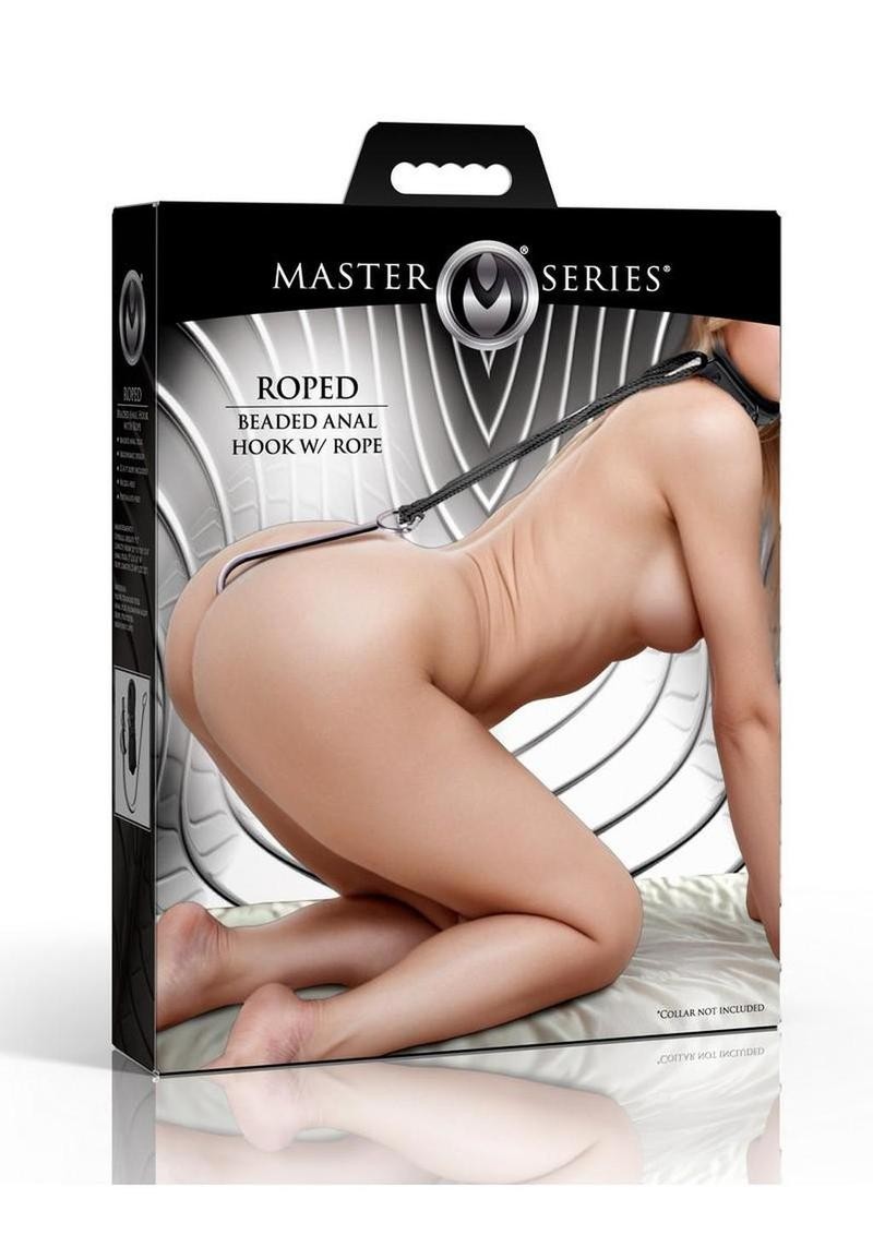 Master Series Roped Beaded Anal Hook with Rope – Silver/Black