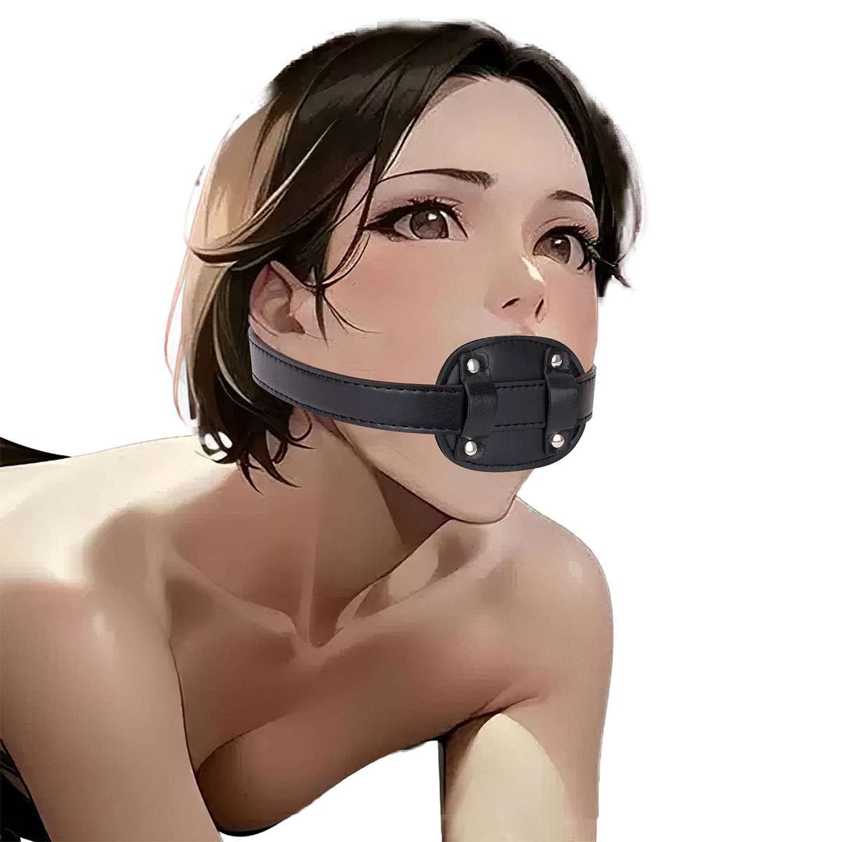 Strap on Silicone Penis Mouth Gag Dildo Adjustable Leather Face Strap on BDSM