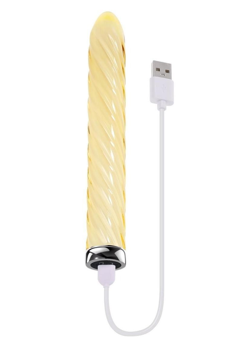 Playboy Twist Of Fate Rechargeable Glass Vibrator Yellow