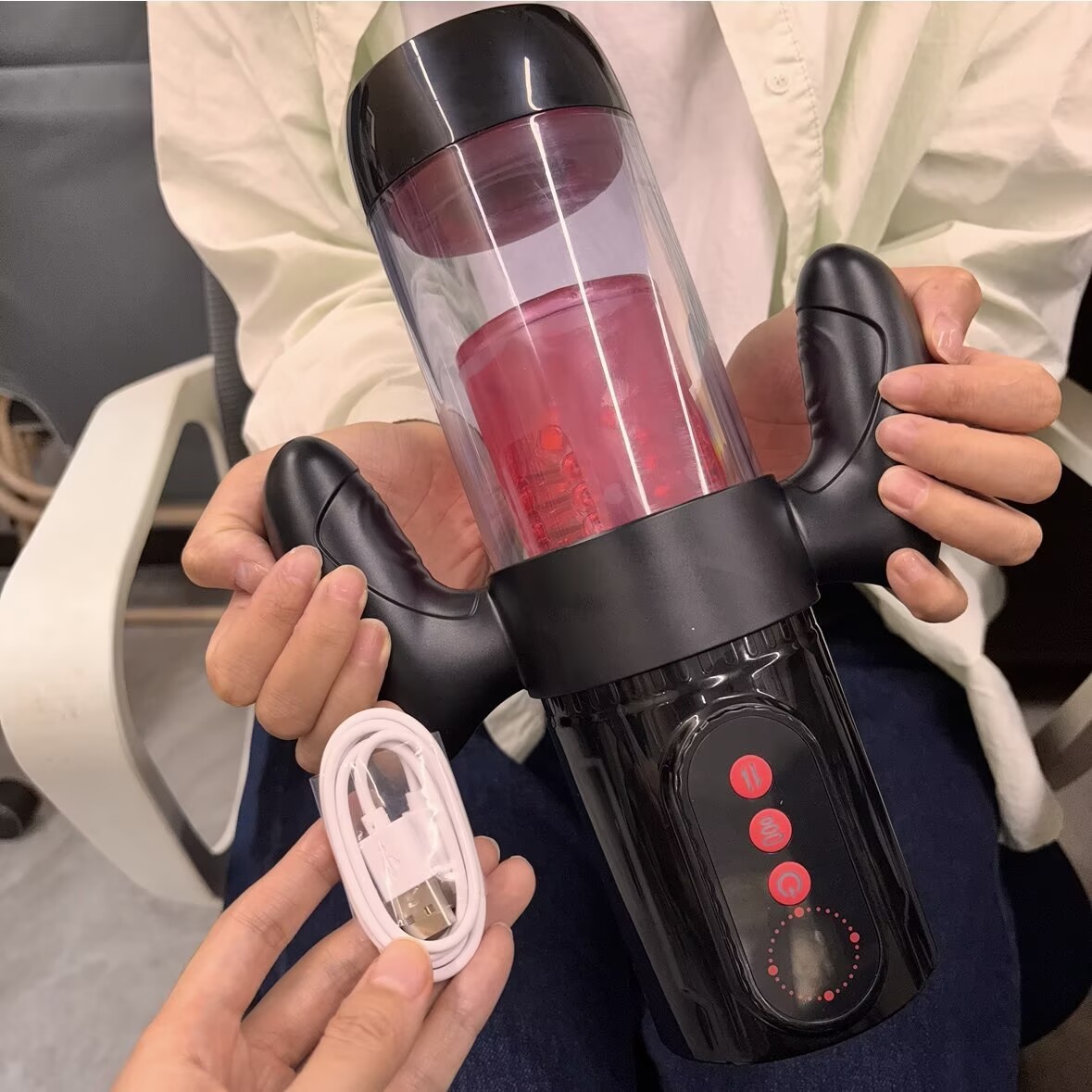 Male Masturbator Pump with 9 Thrusting 9 Rotating 9 Sucking Modes with Handle US