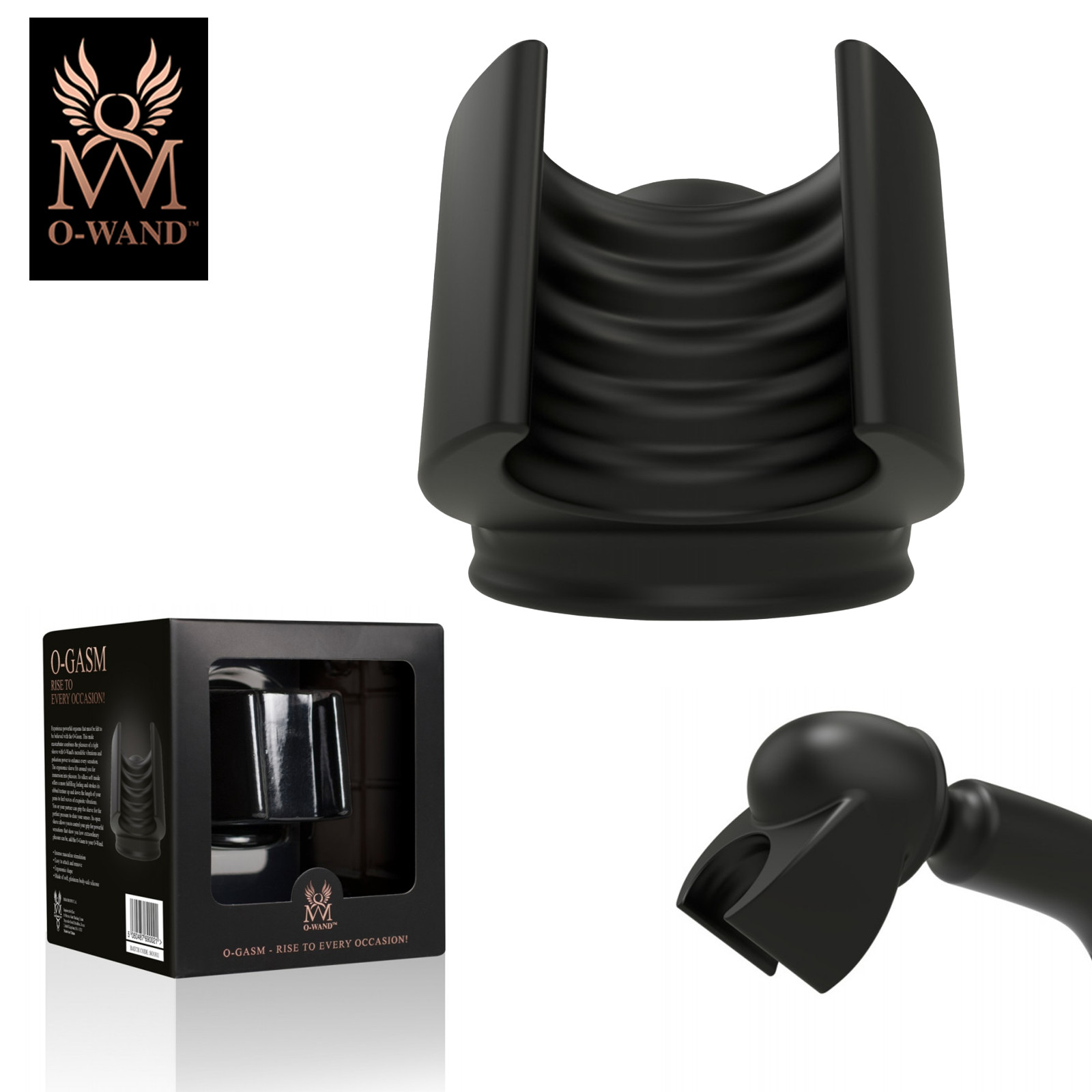 O-Gasm Black Silicone Accessory for O-Wand Massager with Grooves
