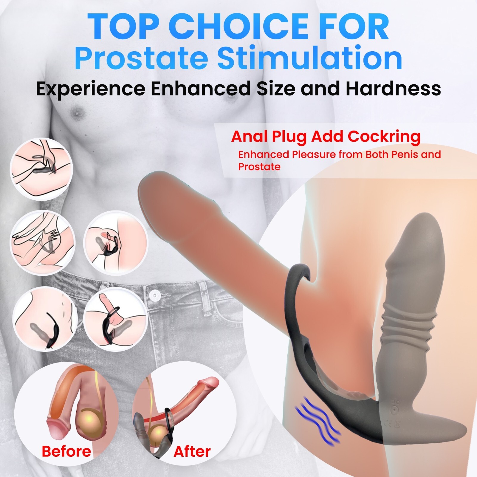 Male Prostate Massager Vibrator Thrusting Anal Butt Plug Dildo Sex Toys for Men