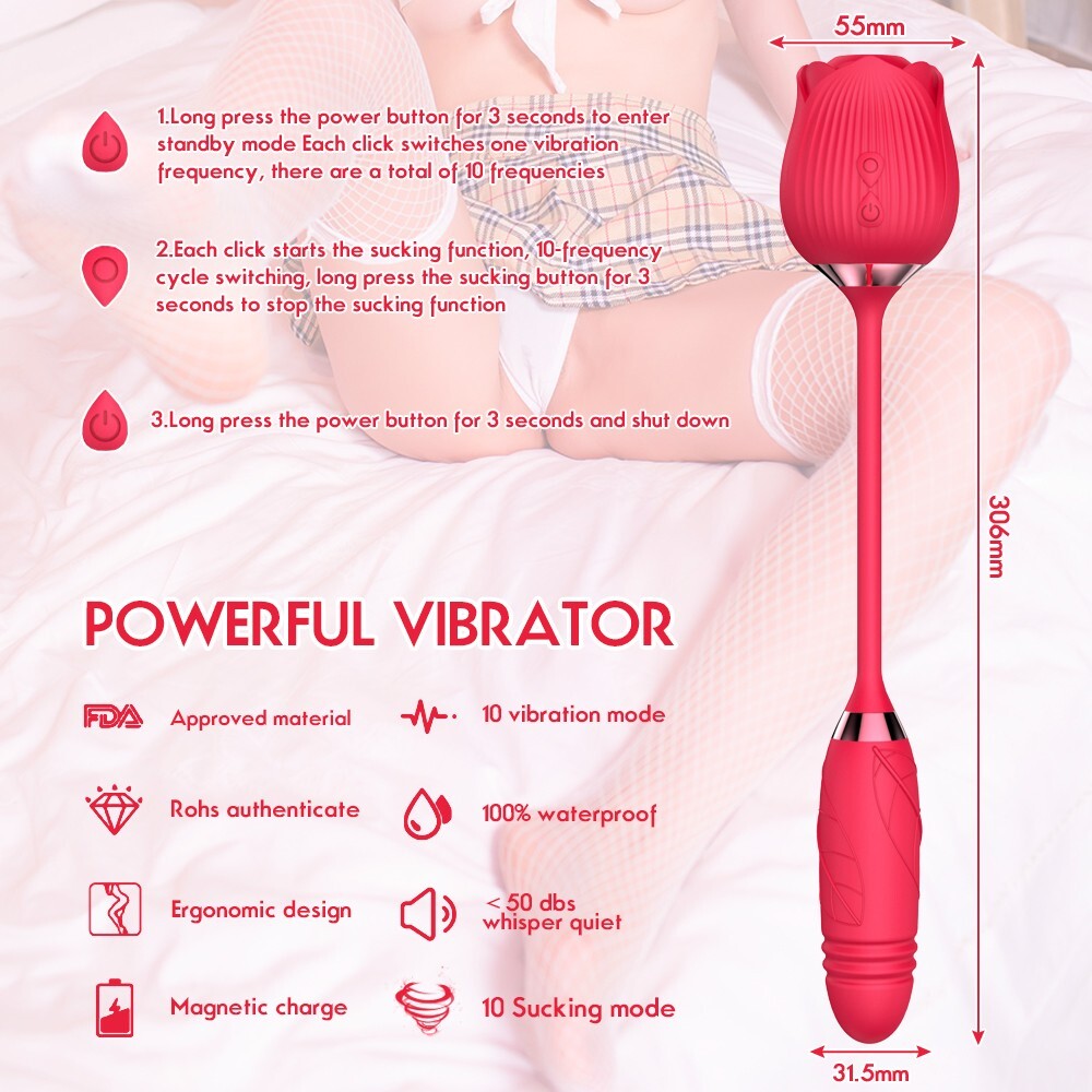 Oral Sucking Rose Vibrator Clit G-spot Telescopic Dildo Bullet Sex Toy for Women