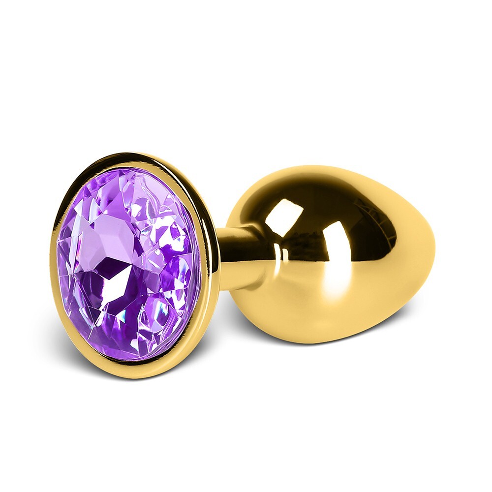 2.8 Inch Small Gold Metallic Metal Anal Plug with Purple Gem