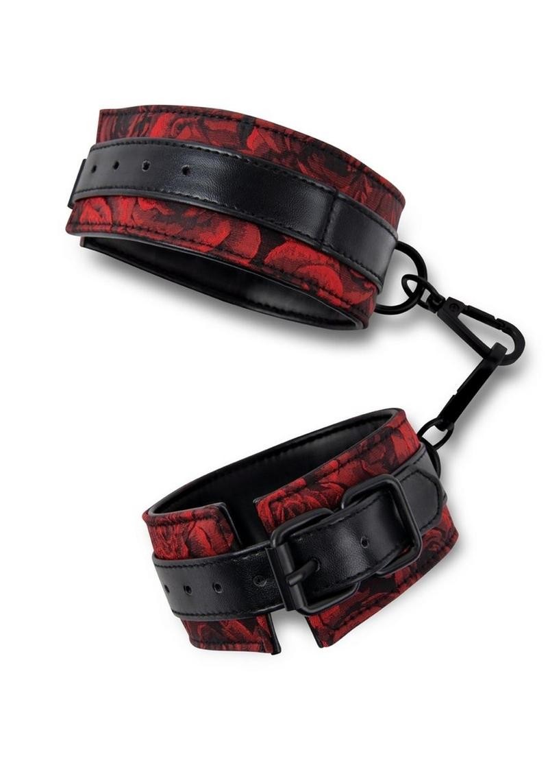 Secret Kisses Rosegasm Buckle Cuffs with Satin Blindfold – Red/Black