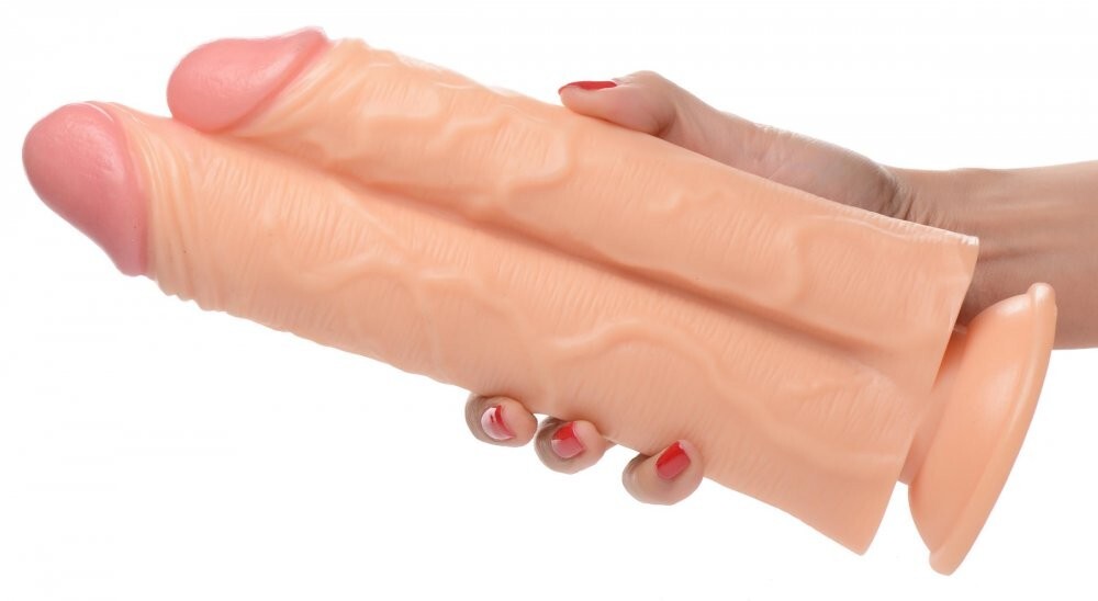 Double Stuffer 10 Inch Dildo Big White Master Cock DAP DVP Double Anal Vaginal P