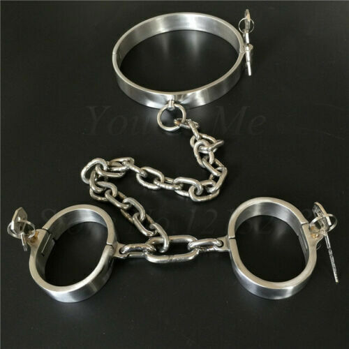 Stainless Steel Neck Collar to Wrist Handcuffs Shackle Manacle Bondage