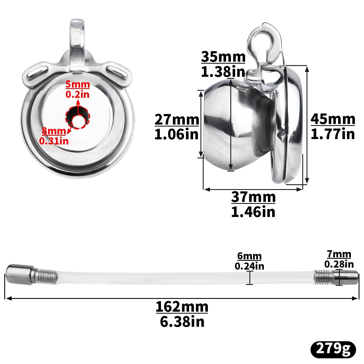 Male Flat Cock Cage Stainless Steel Chastity Device with Urinary Tube BDSM Toy