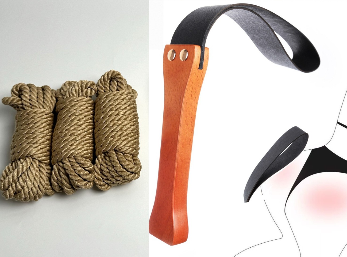 3PCS Cotton Rope 5/10M Bondage+Leather Spanking Whip Wooden Handle SM Set