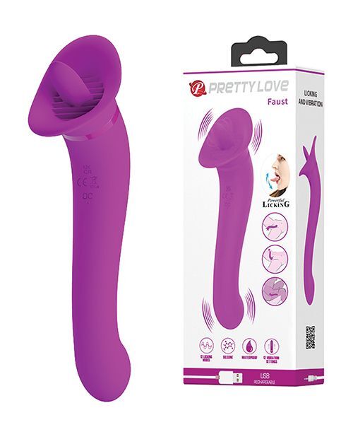 Pretty Love Faust Waterproof Clitoral Licking & Dual Ended Trumpet Vibrator:Pink