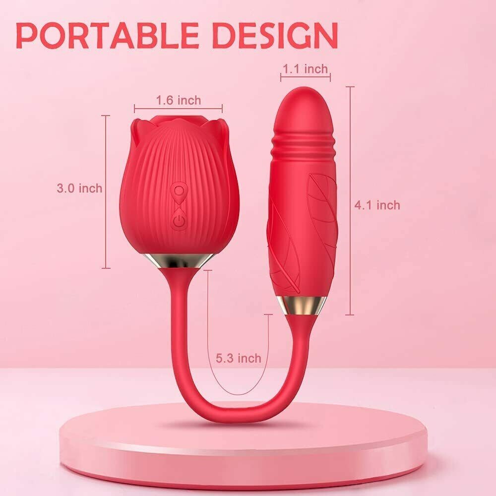 Oral Sucking Rose Vibrator Clit G-spot Telescopic Dildo Bullet Sex Toy for Women