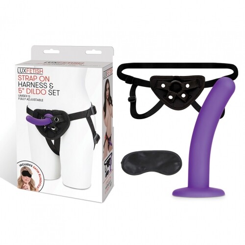 Lux Fetish Strap On Adjustable & Sturdy Unisex Harness & 5in Dildo Set, New
