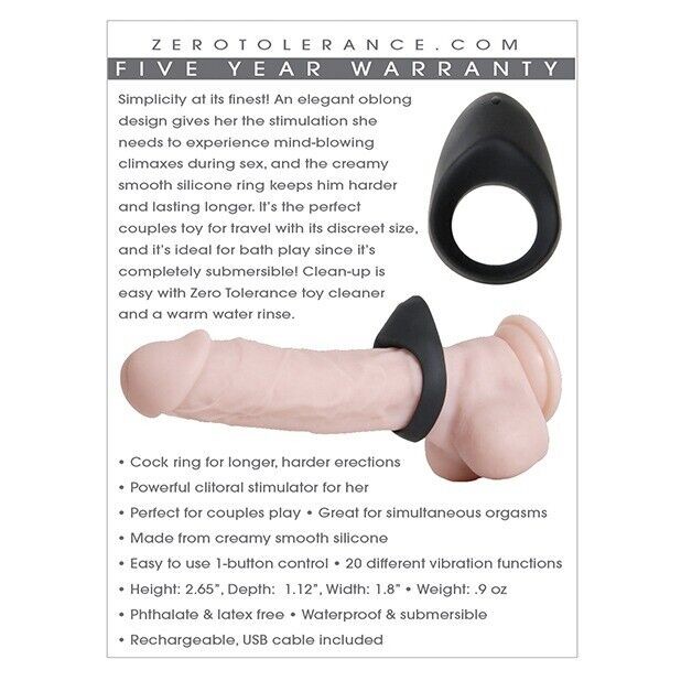 Zero Tolerance Night Rider Rechargeable Silicone Vibrating Penis Cock Ring
