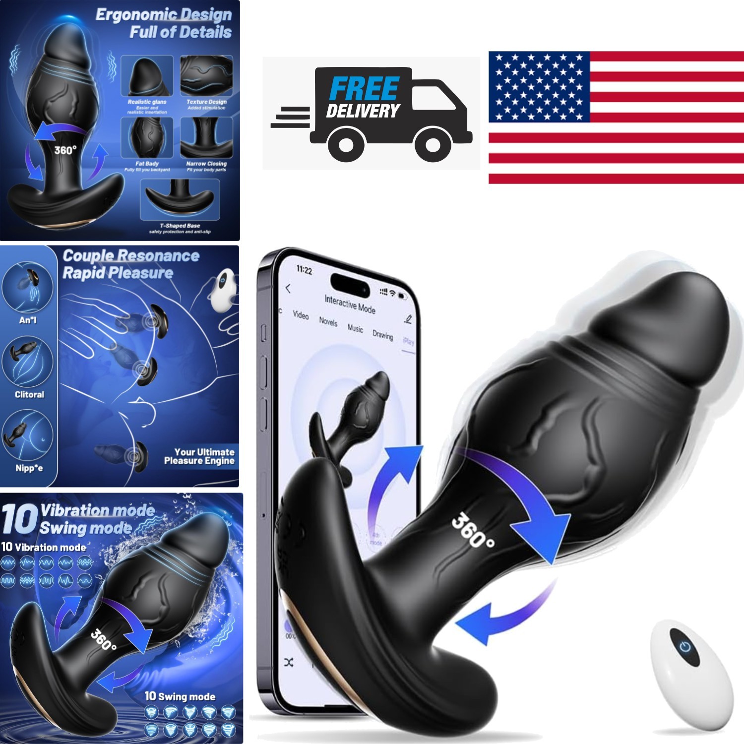 Silicone Anal Plug Vibrator with 10 Vibration Patterns for Enhanced Stimulation