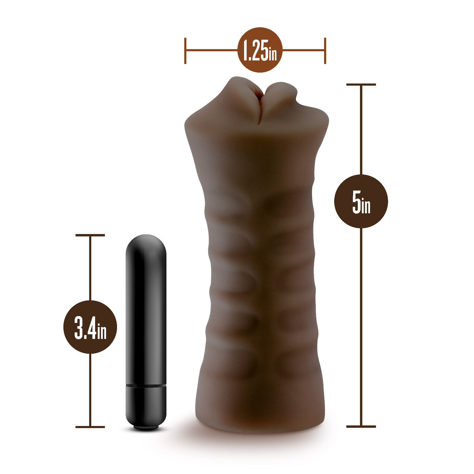 Eden Chocolate Ribbed Masturbator Stroker Waterproof Bullet Adult Men Sex Toy