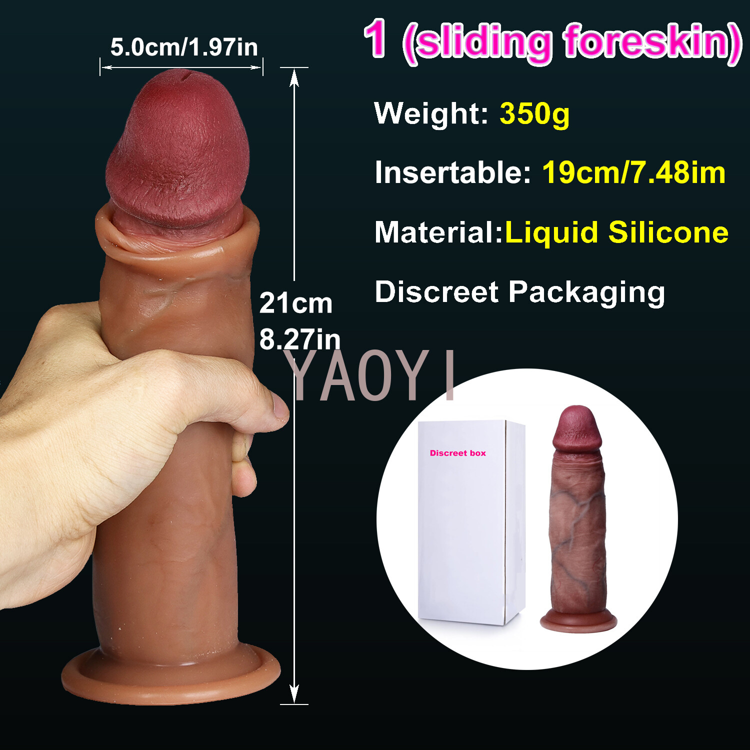 Sliding Skin Thick Suction Cup Realistic Dildo 8 in Realistic Lifelike Huge Dong
