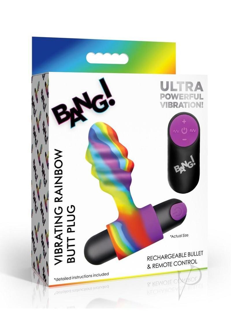 Bang Vibrating Rainbow Butt Plug Silicone Rechargeable – Multicolor