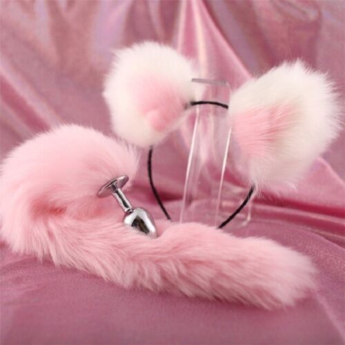 Bondage SM Set Butt Tail Anal Metal Plug Cute Fox Ears Headband Cosplay Sex Toy