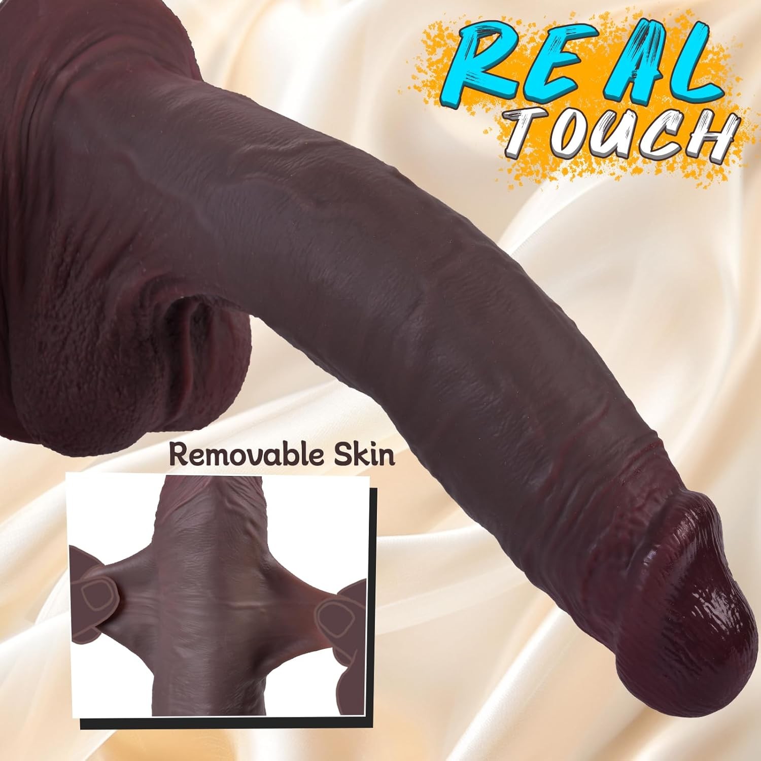 10.4 Inch BBC Realistic Big Black Dildo Sex Toy with Movable Foreskin, Bendable