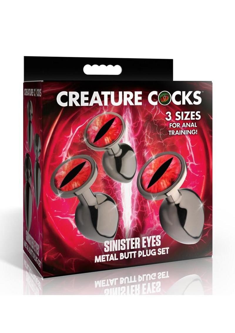 Creature Cocks Red Eye Metal Butt Plug Set (3 Piece) – Black/Red