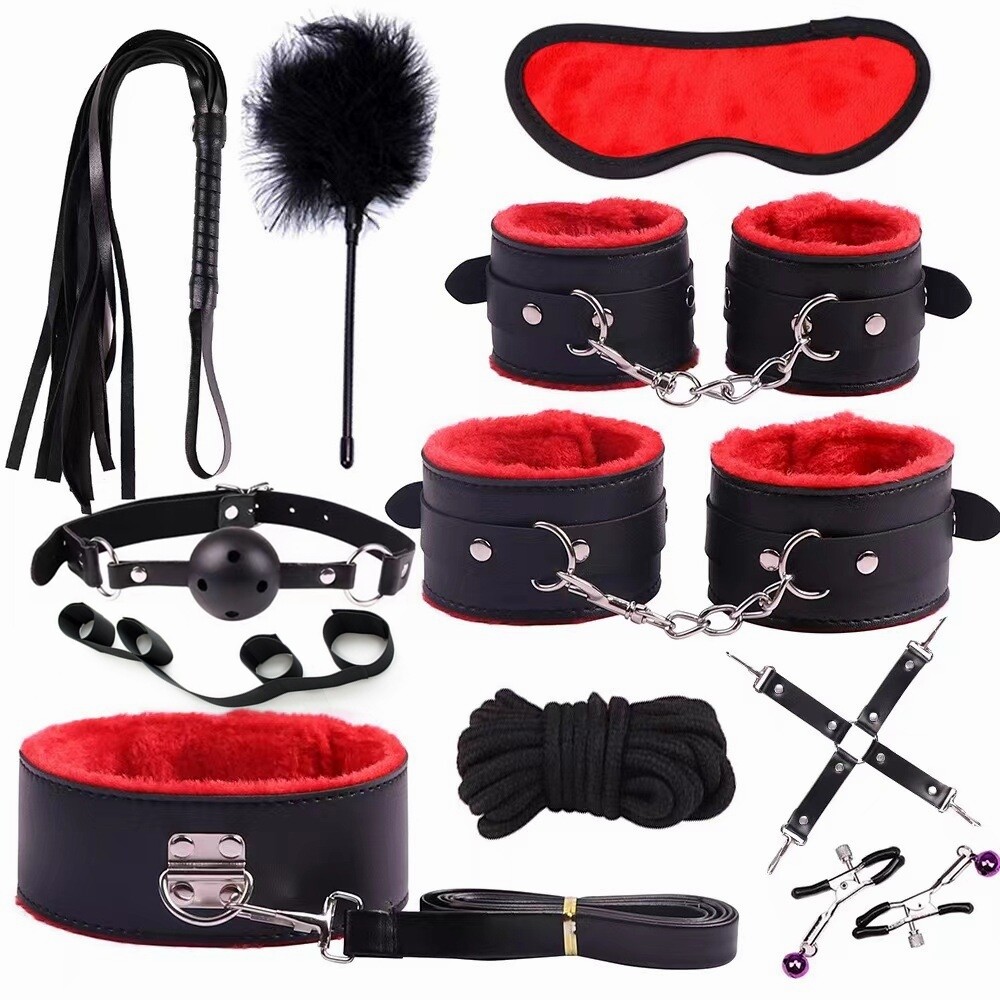 10Pcs Set SM Leather Bondage BDSM Bondage Kit Sexual Bondage Sex Toy for Couple