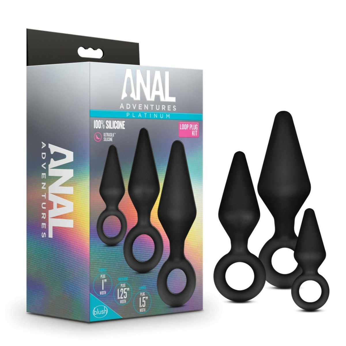 Anal Adventures Platinum Silicone Finger Loop Anal Butt Plug Kit Trainer