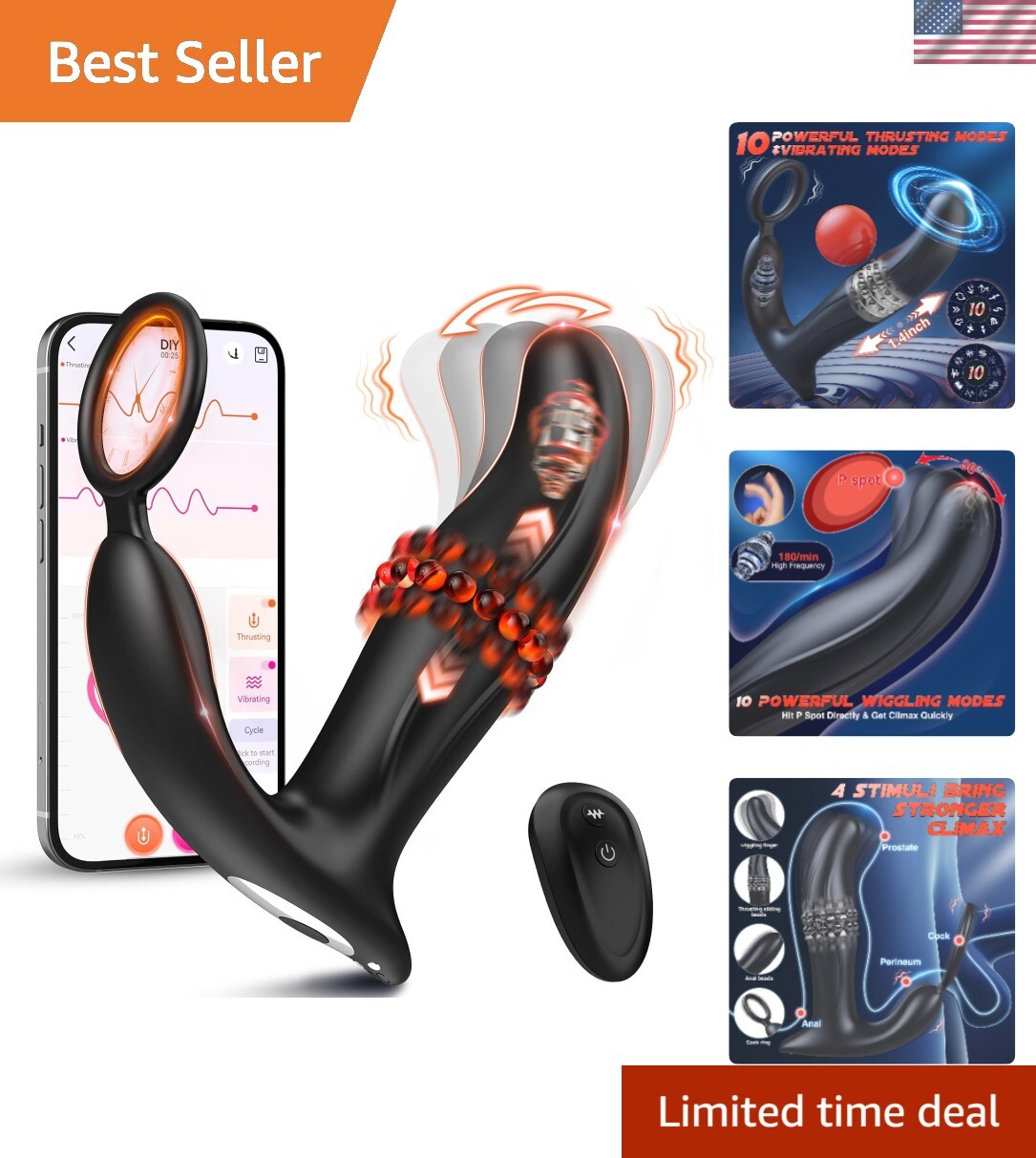 3-in-1 Anal Vibrator & Prostate Massager with 10 Wiggling Thrust Modes, Water…