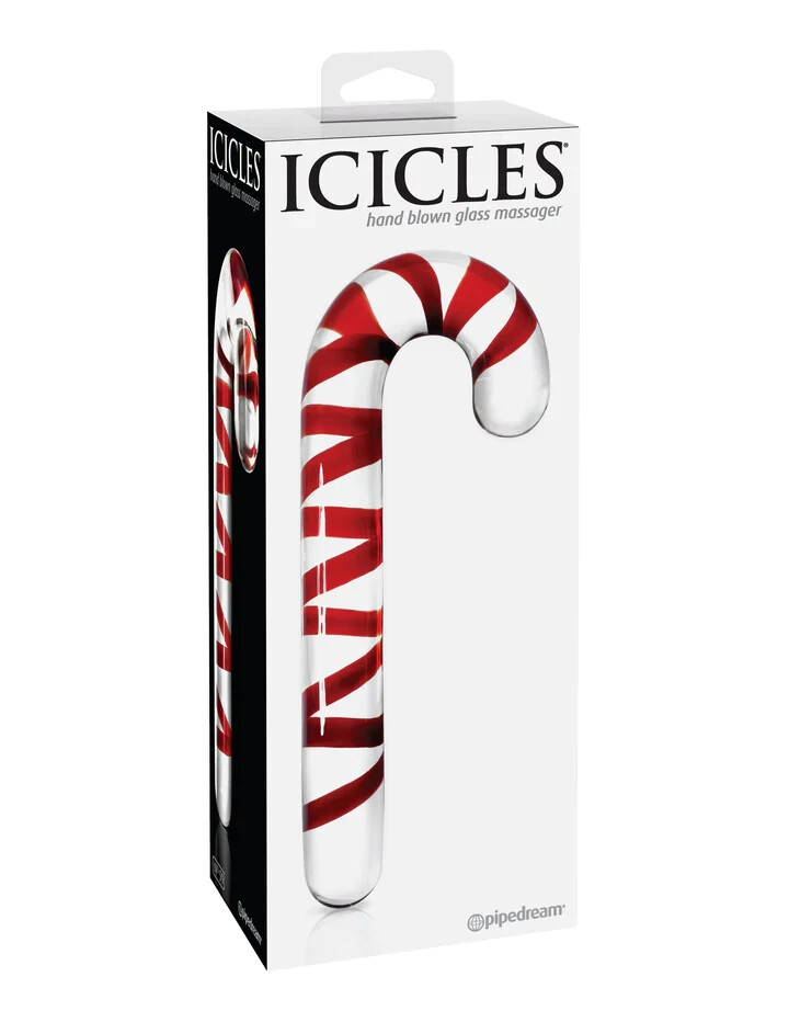 Glass Icicles No 59 Candy Cane Glass Dildo Sex Toy Hypoallergenic Clear/Red