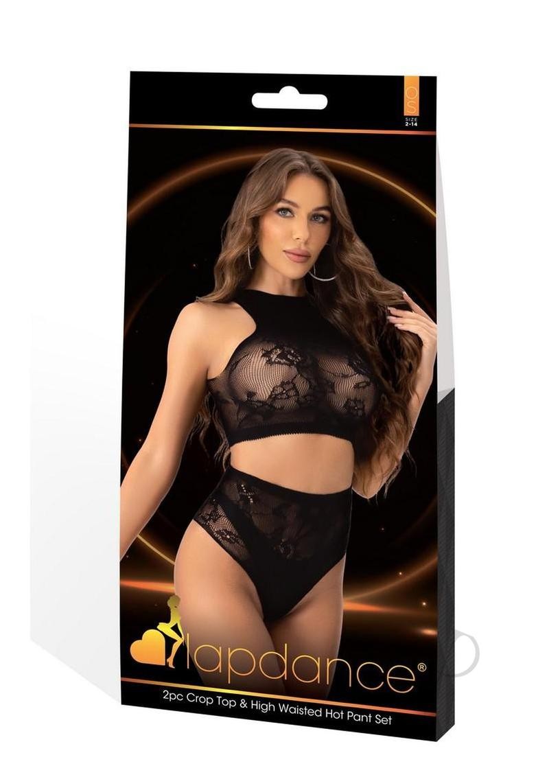 Lapdance Lingerie Crop Top and High Waist Hot Pants (2 Piece) – OS – Black