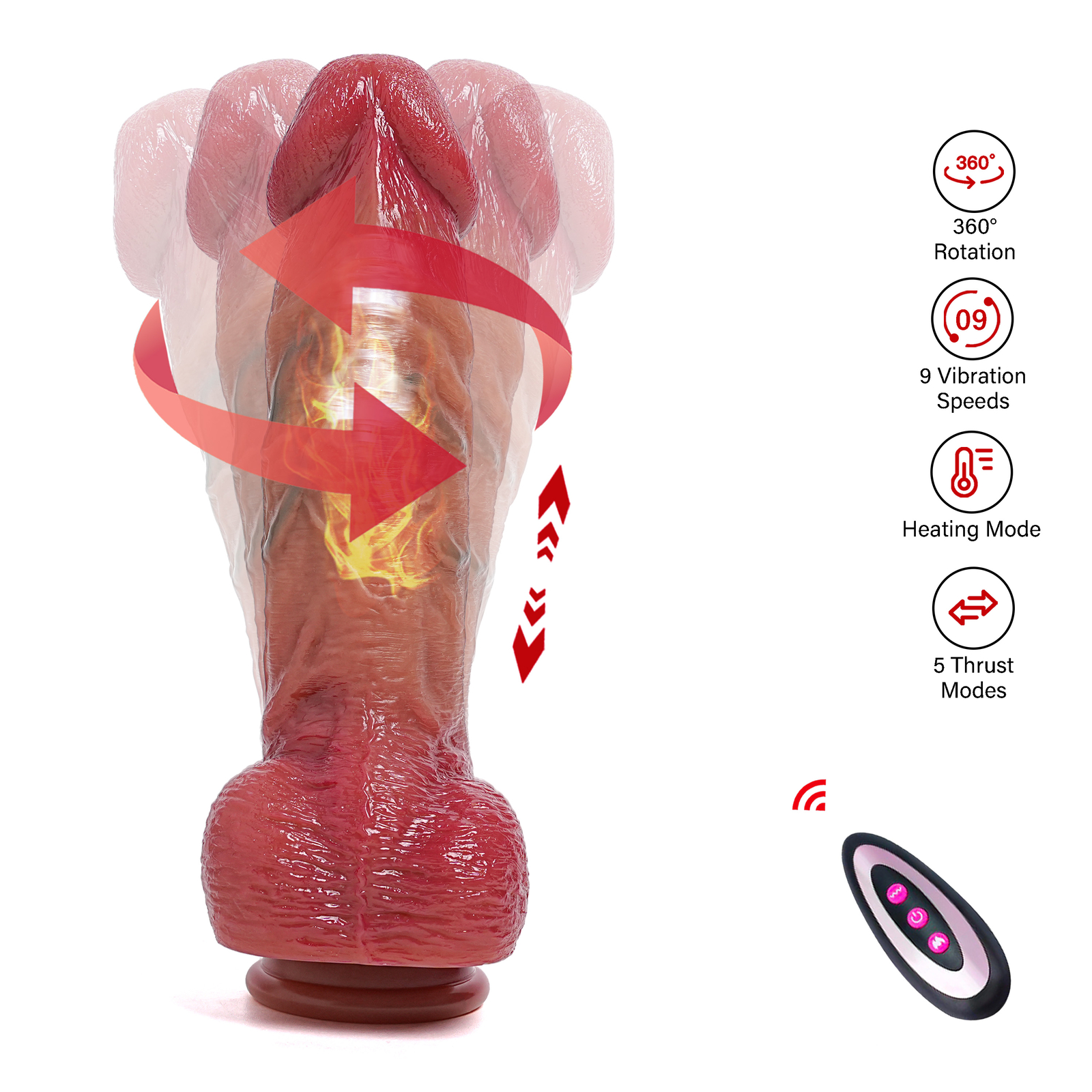 9.8″ Thrusting Dildo Rotating Vibrator Prostate Massager Anal Butt Plug Sex Toys