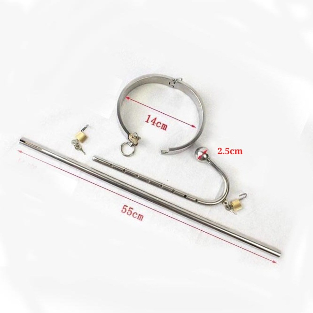 Heavy-duty Stainless Steel Restraint Bar with Collar Anal Plug for BDSM Sex Toys