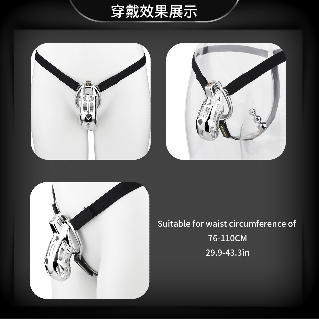 4 Male Stainless Steel Snake Penis Chastity Device Strap-on Lock Cage Men BDSM