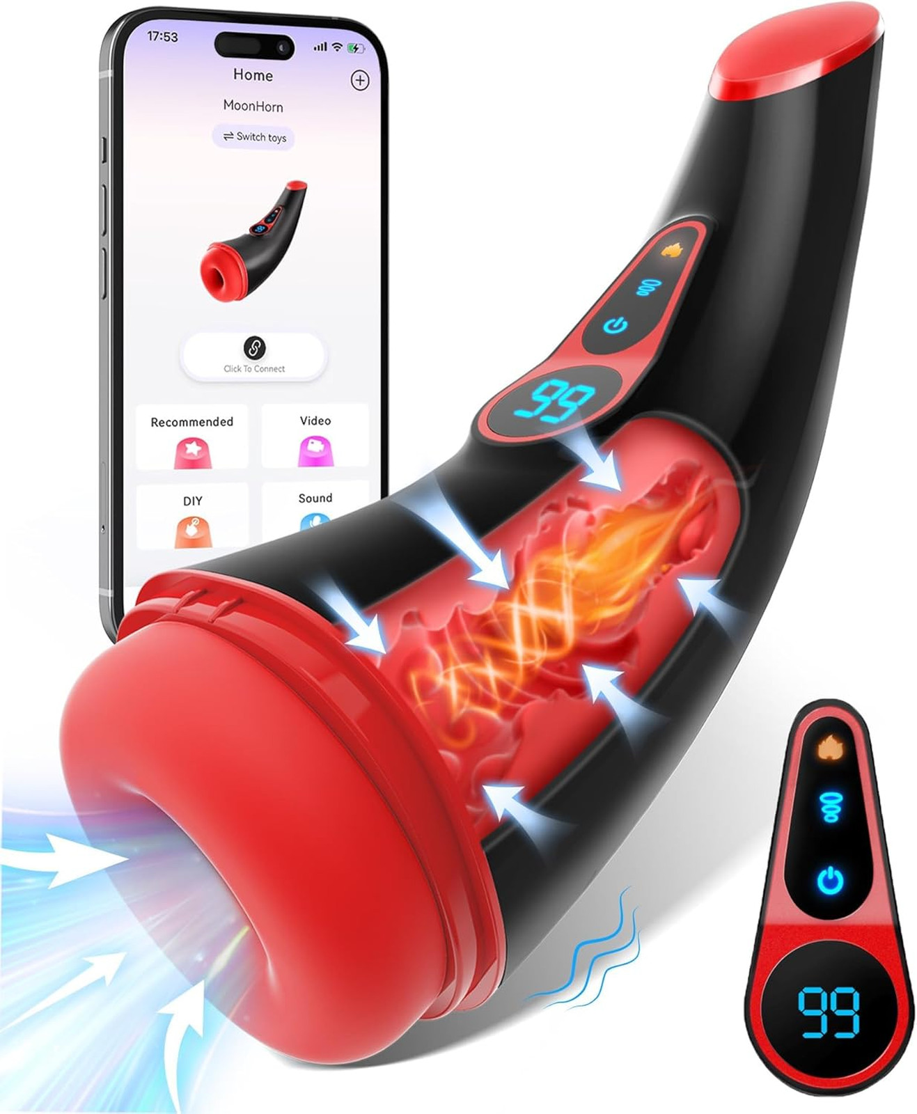 Male Masturbator with App Control, Heated Sucking and Vibrating, 3D Textured