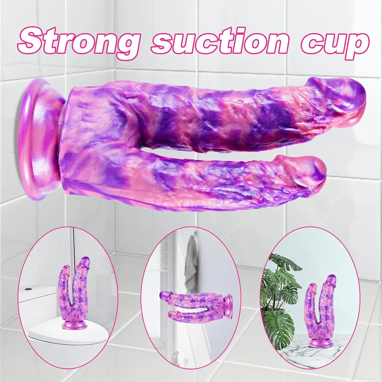 8″ Soft Silicone Double Headed Monster Dildo with Suction Cup, 7″ Realistic Colo